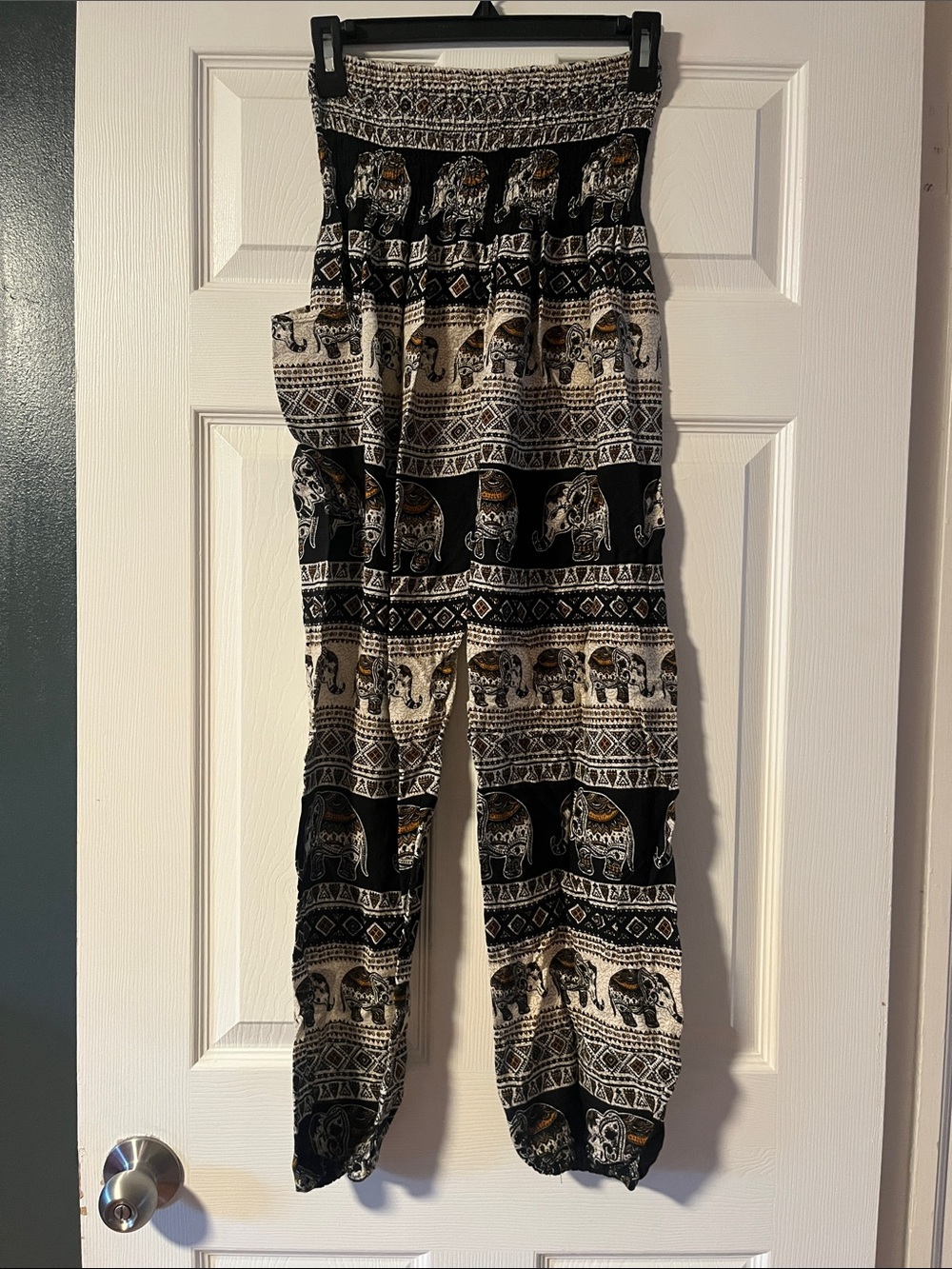 Black & Cream Elephant Print Harem Pants